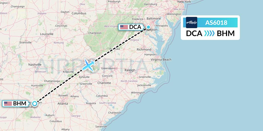 AS6018 Alaska Airlines Flight Map: Washington to Birmingham
