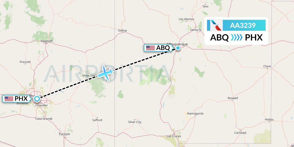 AA3239 American Airlines Flight Map: Albuquerque to Phoenix