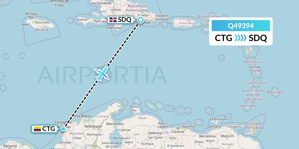 Q49394 Euroairlines Flight Map: Cartagena to Santo Domingo