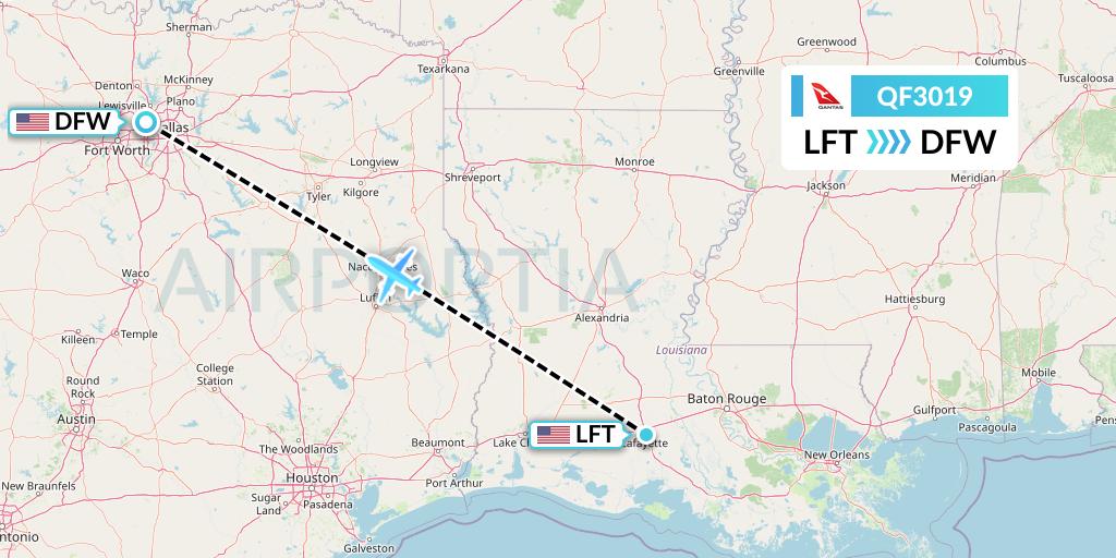 QF3019 Qantas Flight Map: Lafayette to Dallas