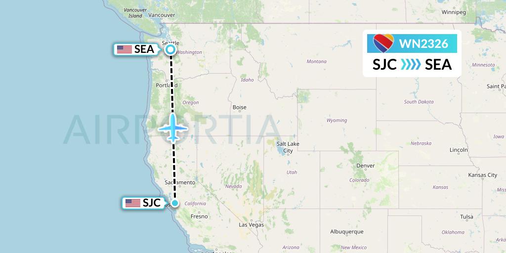 WN2326 Southwest Airlines Flight Map: San Jose to Seattle