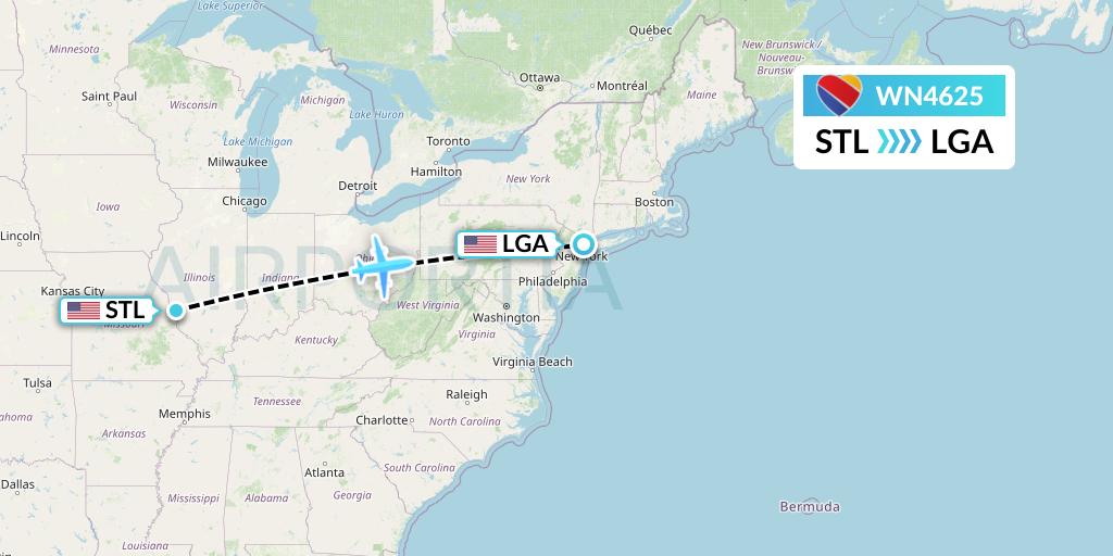WN4625 Southwest Airlines Flight Map: St. Louis to New York