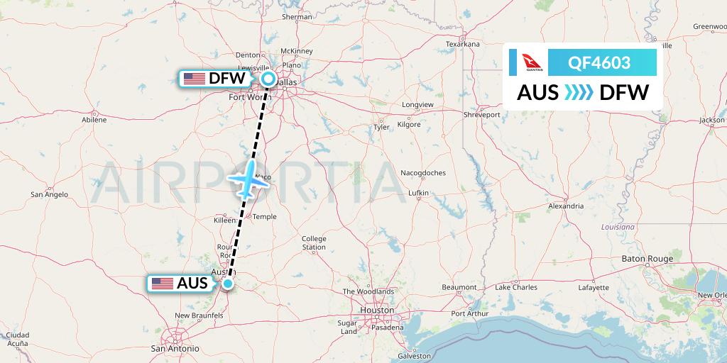 QF4603 Qantas Flight Map: Austin to Dallas