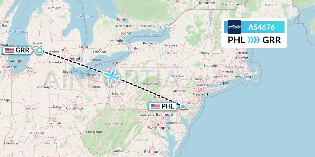 AS4676 Alaska Airlines Flight Map: Philadelphia to Grand Rapids