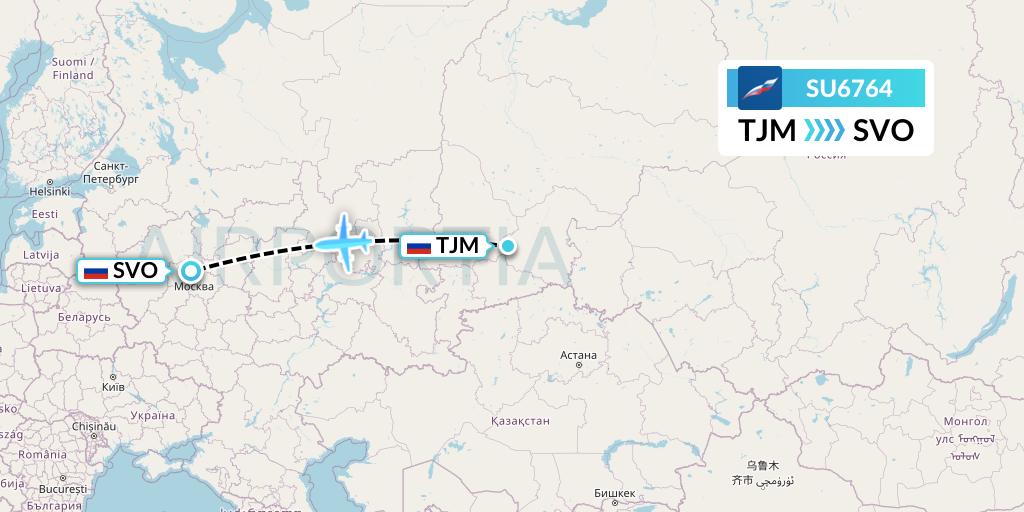 SU6764 Aeroflot Flight Map: Tyumen to Moscow