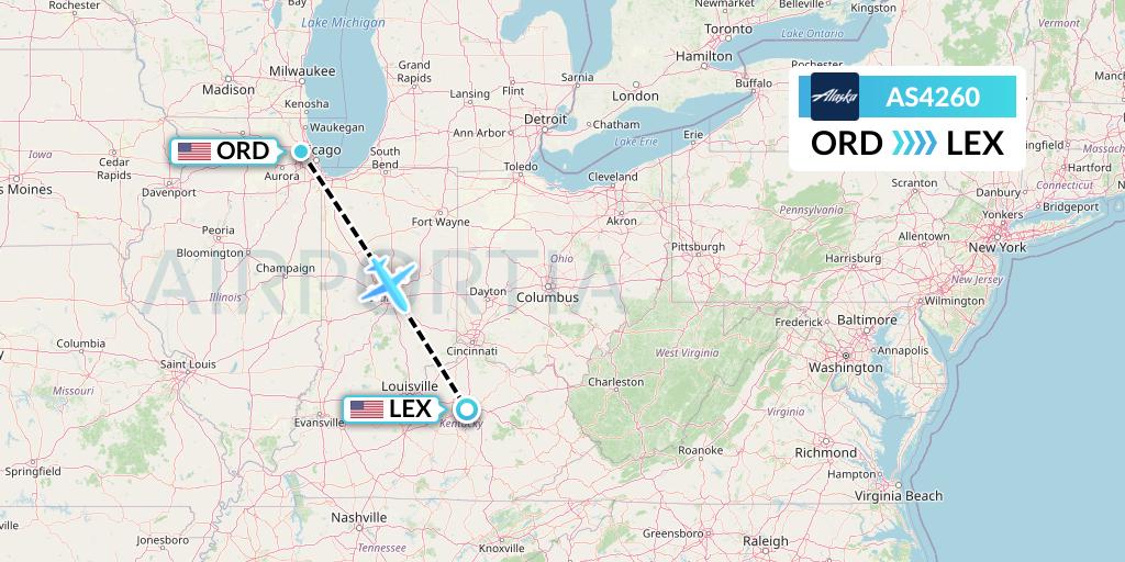 AS4260 Alaska Airlines Flight Map: Chicago to Lexington