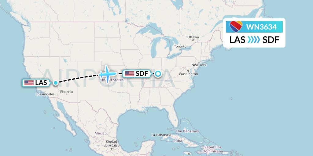 WN3634 Southwest Airlines Flight Map: Las Vegas to Louisville