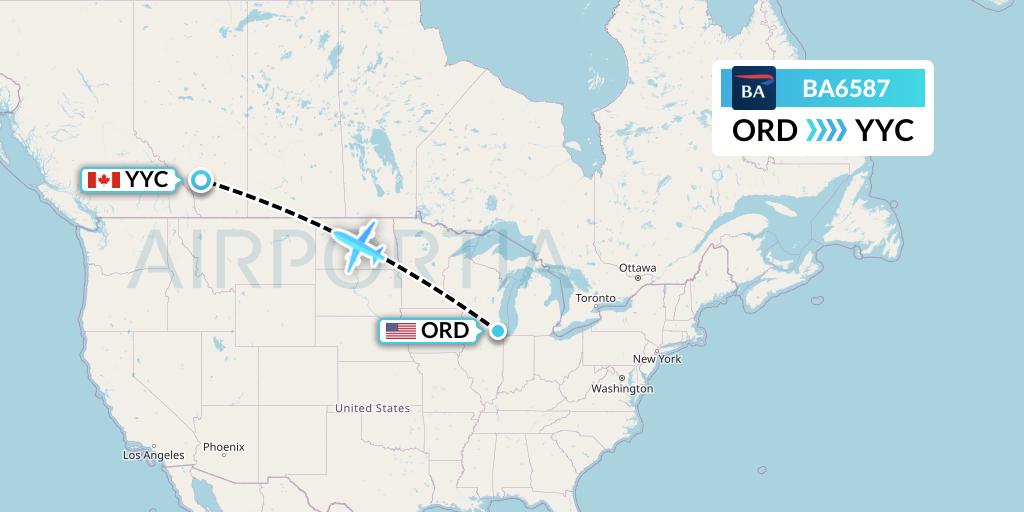BA6587 British Airways Flight Map: Chicago to Calgary
