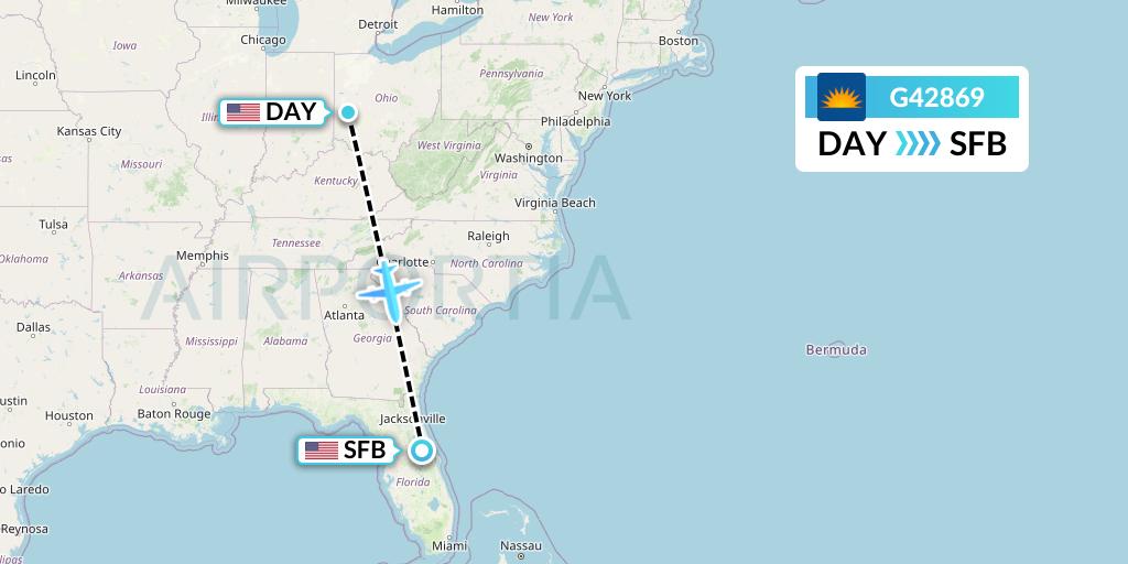 G42869 Allegiant Air Flight Map: Dayton to Orlando
