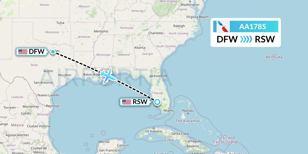 AA1785 American Airlines Flight Map: Dallas to Fort Myers