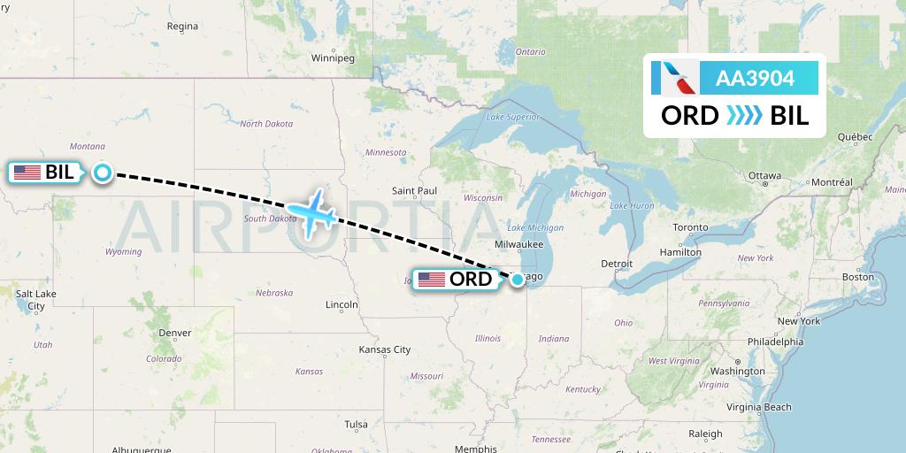 AA3904 American Airlines Flight Map: Chicago to Billings