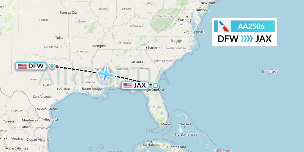 AA2506 American Airlines Flight Map: Dallas to Jacksonville