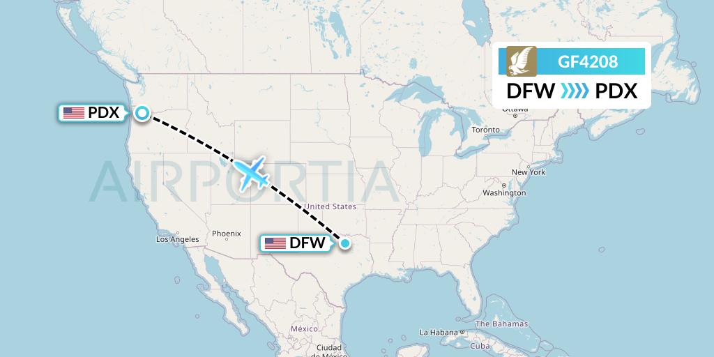 GF4208 Gulf Air Flight Map: Dallas to Portland