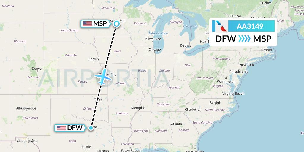 AA3149 American Airlines Flight Map: Dallas to Minneapolis