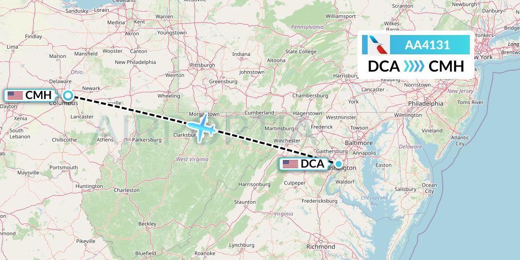 AA4131 American Airlines Flight Map: Washington to Columbus