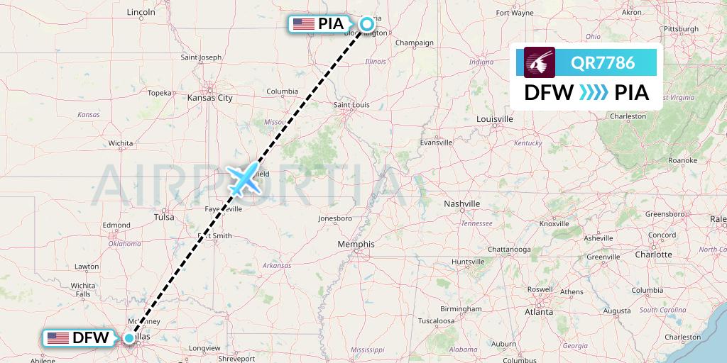 QR7786 Qatar Airways Flight Map: Dallas to Peoria