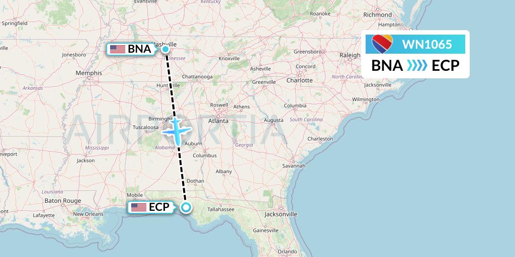 WN1065 Southwest Airlines Flight Map: Nashville to Panama City