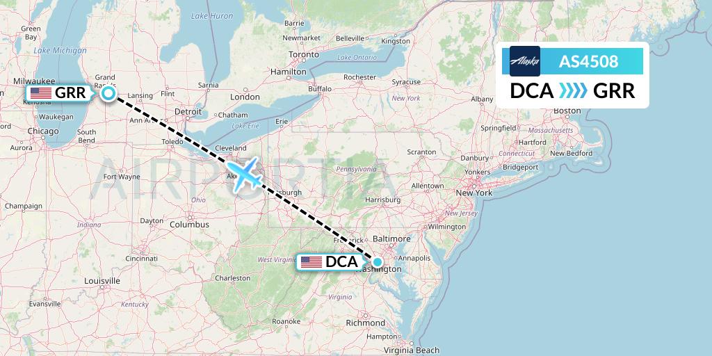 AS4508 Alaska Airlines Flight Map: Washington to Grand Rapids