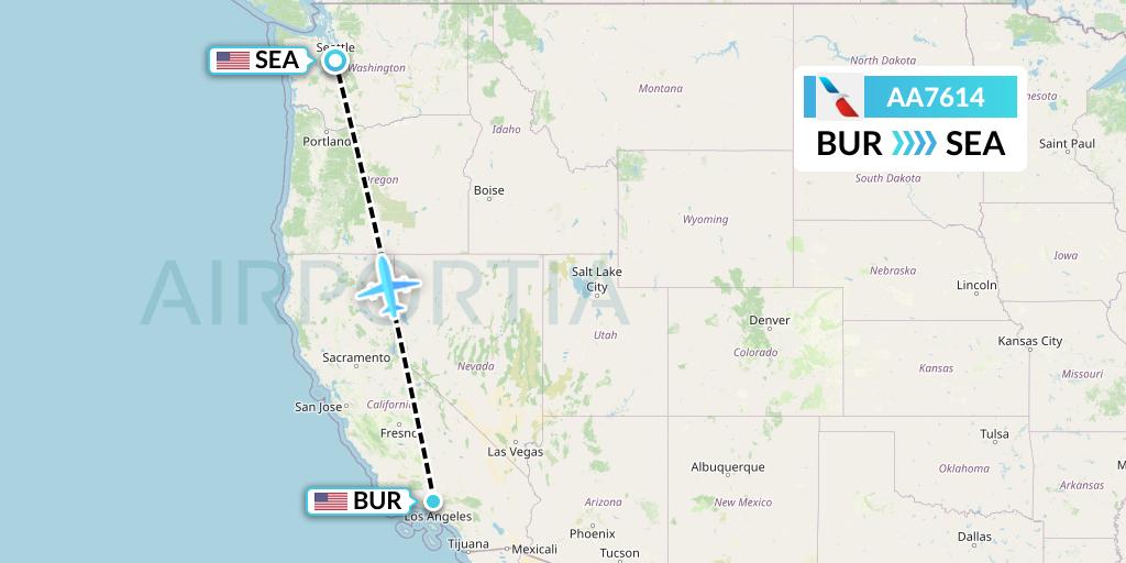 AA7614 American Airlines Flight Map: Burbank to Seattle