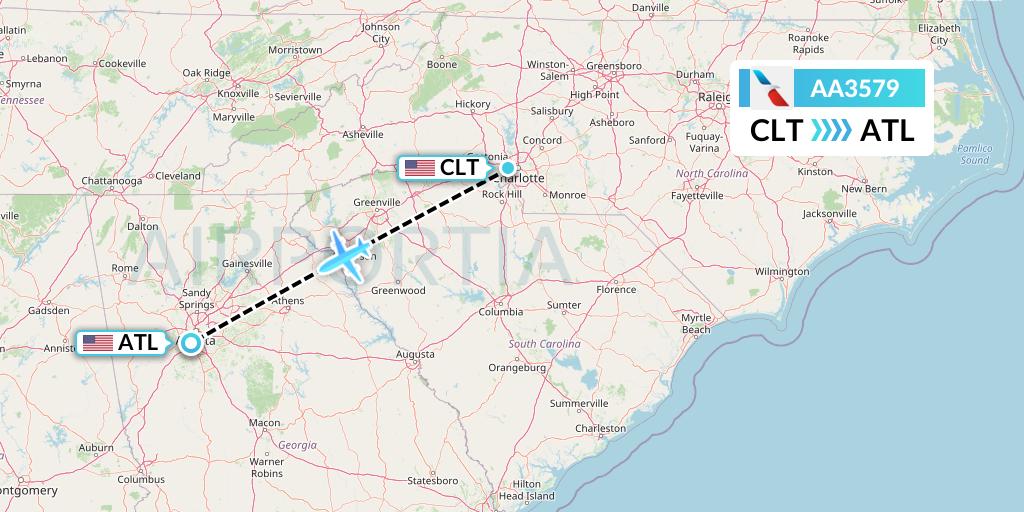 AA3579 American Airlines Flight Map: Charlotte to Atlanta