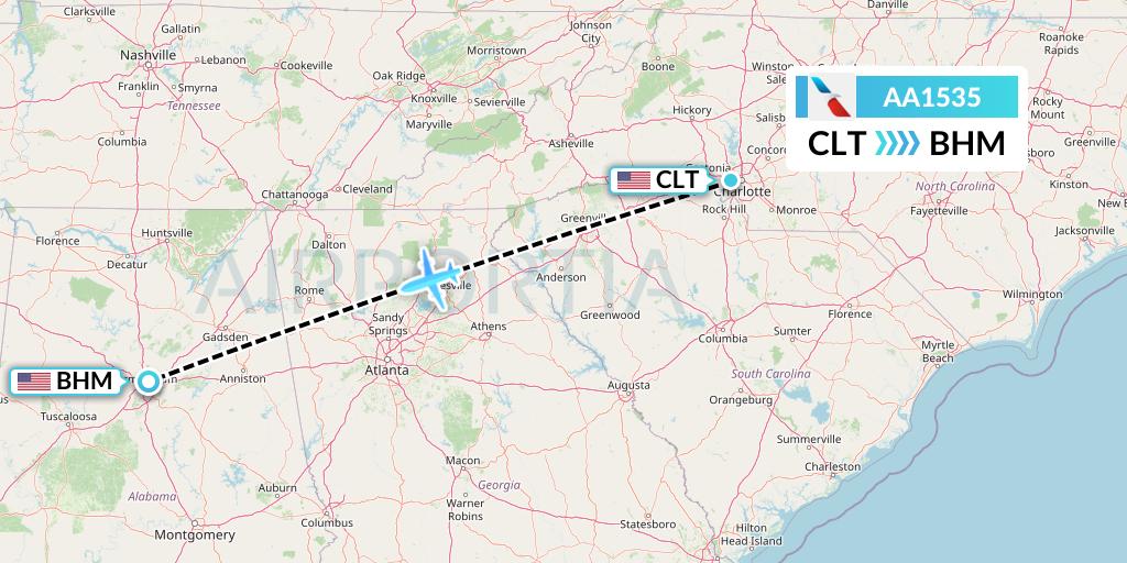 AA1535 American Airlines Flight Map: Charlotte to Birmingham