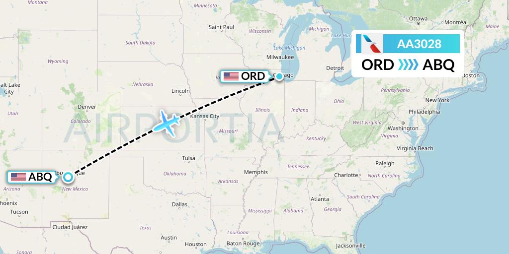 AA3028 American Airlines Flight Map: Chicago to Albuquerque