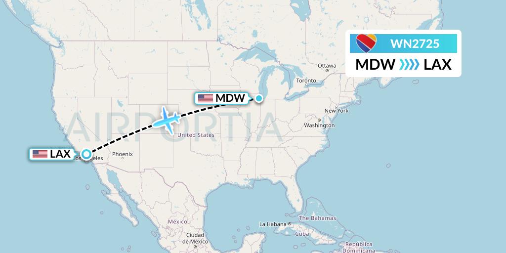 WN2725 Southwest Airlines Flight Map: Chicago to Los Angeles