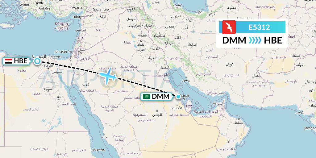 E5312 Air Arabia Egypt Flight Map: Dammam to Alexandria