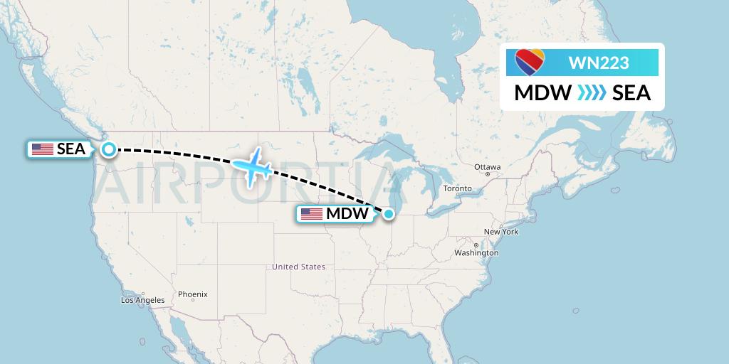 WN223 Southwest Airlines Flight Map: Chicago to Seattle