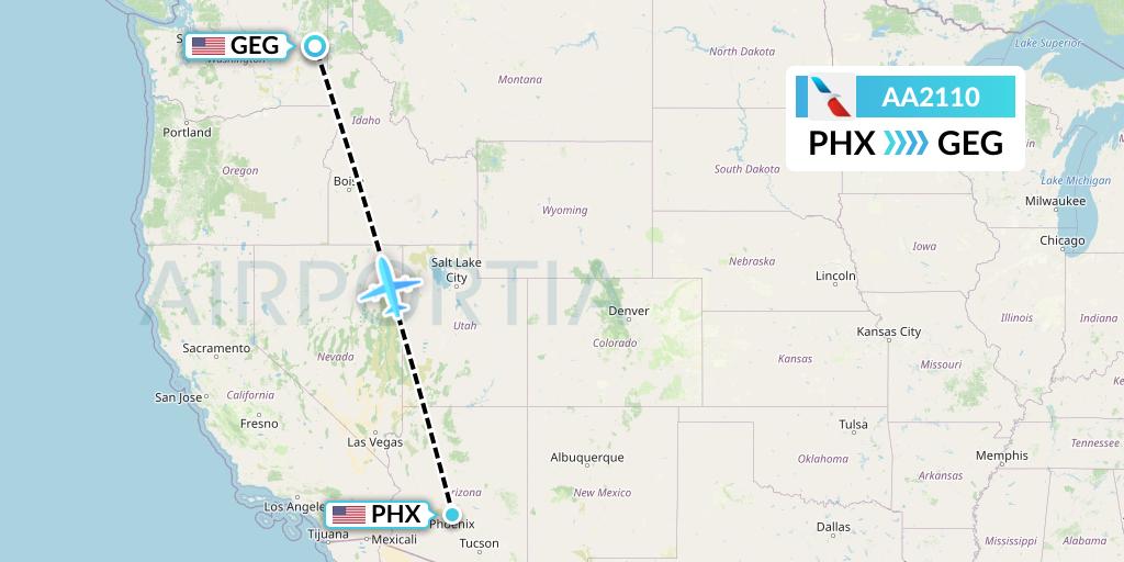 AA2110 American Airlines Flight Map: Phoenix to Spokane