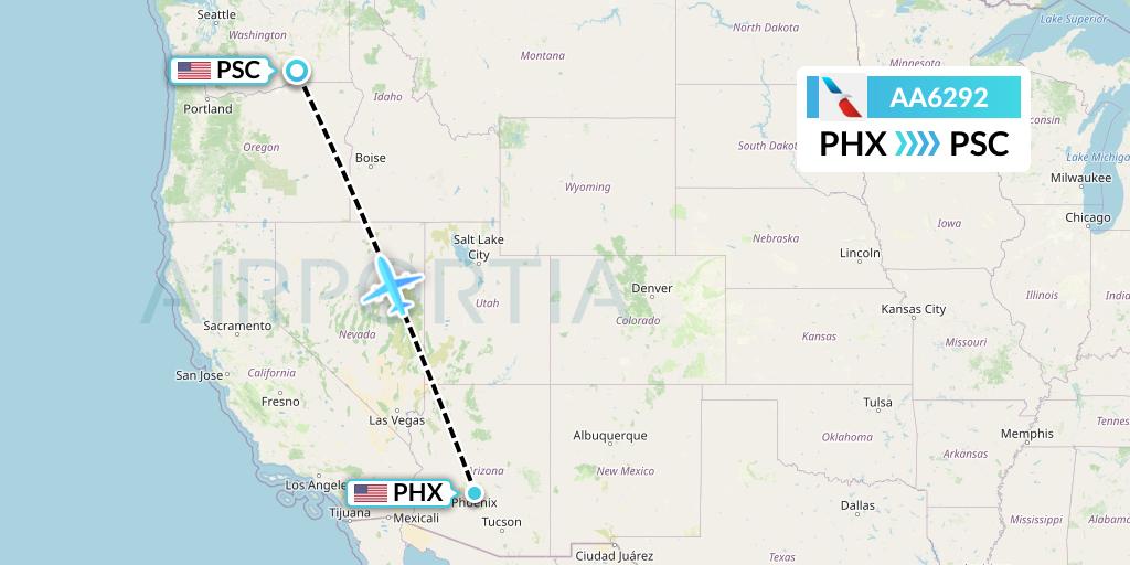 AA6292 American Airlines Flight Map: Phoenix to Pasco
