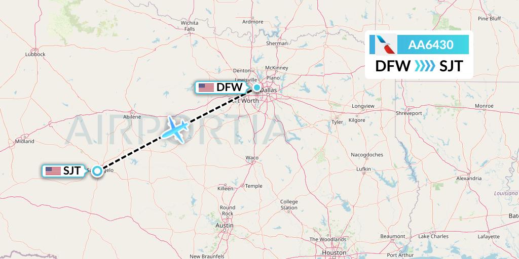 AA6430 American Airlines Flight Map: Dallas to San Angelo
