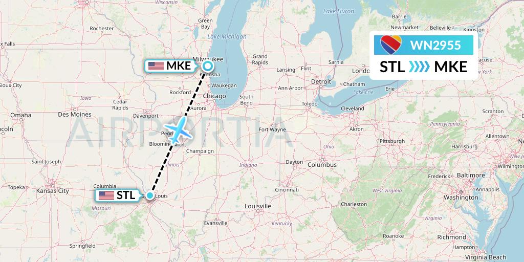 WN2955 Southwest Airlines Flight Map: St. Louis to Milwaukee