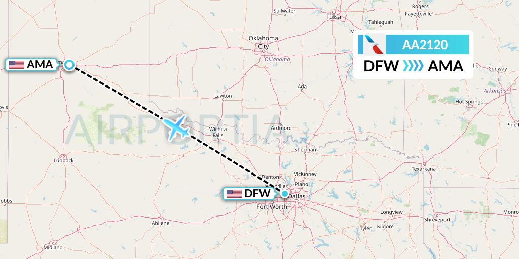 AA2120 American Airlines Flight Map: Dallas to Amarillo