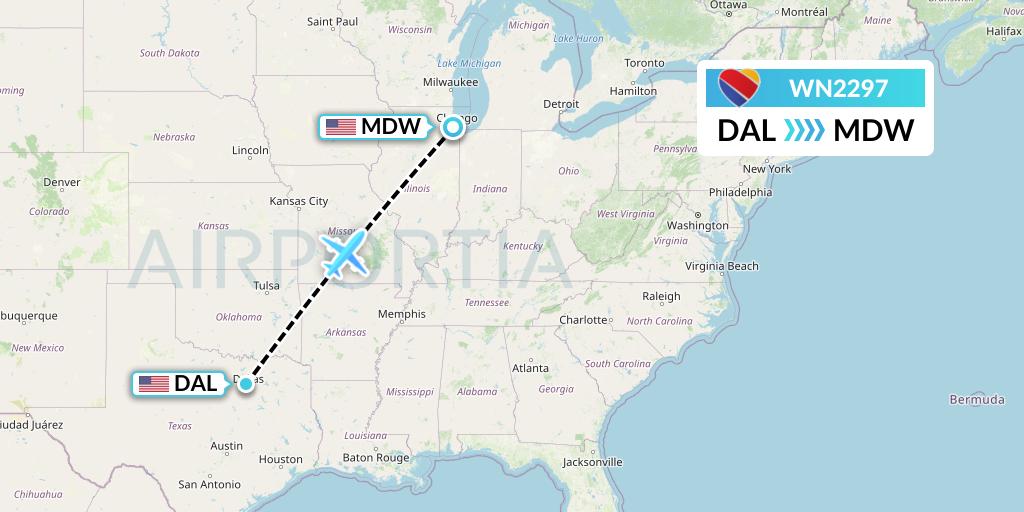 WN2297 Southwest Airlines Flight Map: Dallas to Chicago