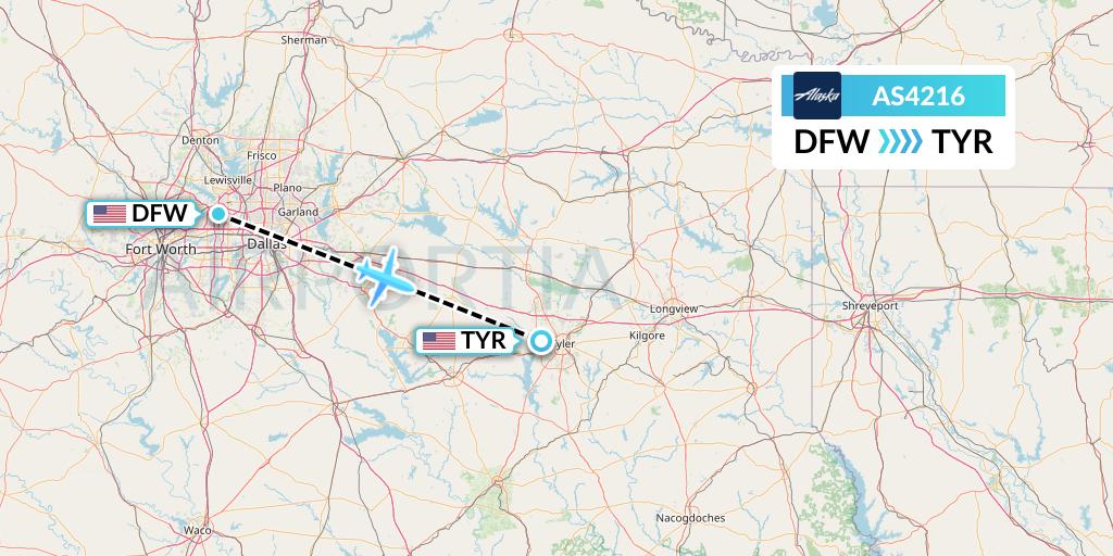 AS4216 Alaska Airlines Flight Map: Dallas to Tyler