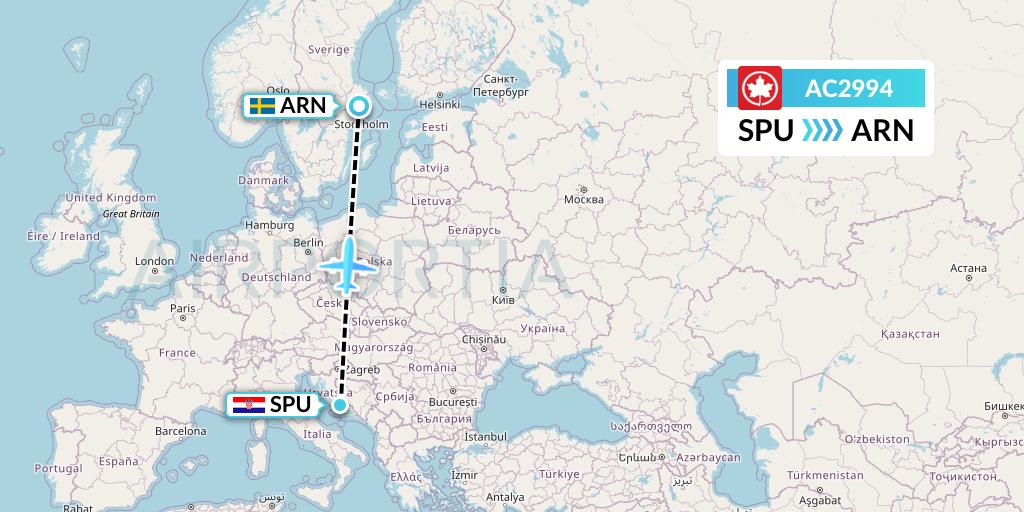 AC2994 Air Canada Flight Map: Split to Stockholm