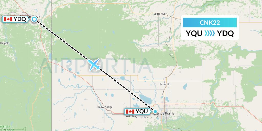 CNK22 Sunwest Aviation Flight Map: Grande Prairie to Dawson Creek