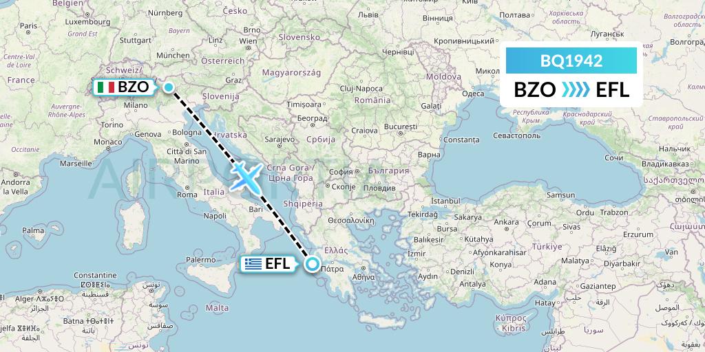 BQ1942 Skyalps Flight Map: Bolzano to Kefalonia