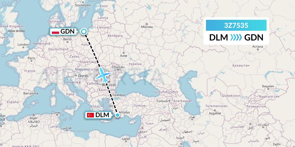 3Z7535 Travel Service Polska Flight Map: Dalaman to Gdansk