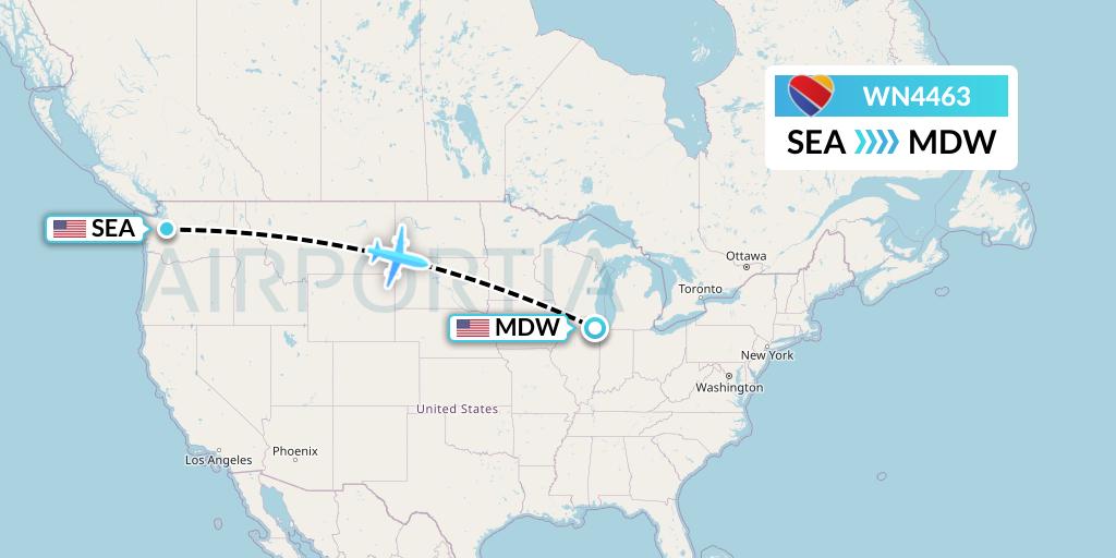 WN4463 Southwest Airlines Flight Map: Seattle to Chicago