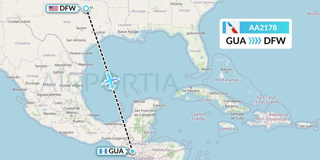 AA2178 American Airlines Flight Map: Guatemala City to Dallas