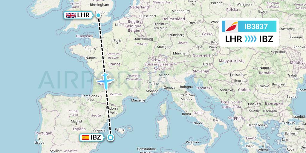 IB3837 Iberia Flight Map: London to Ibiza