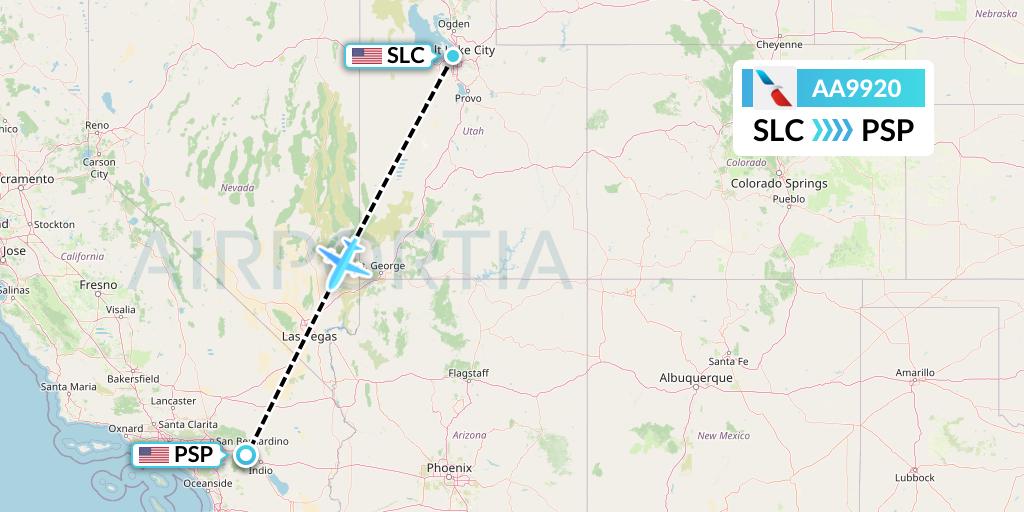 AA9920 American Airlines Flight Map: Salt Lake City to Palm Springs
