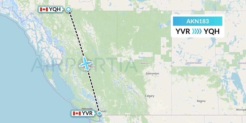 AKN183 Alkan Air Flight Map: Vancouver to Watson Lake