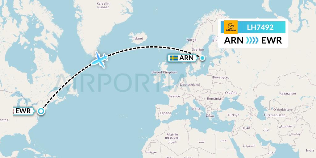 LH7492 Lufthansa Flight Map: Stockholm to New York