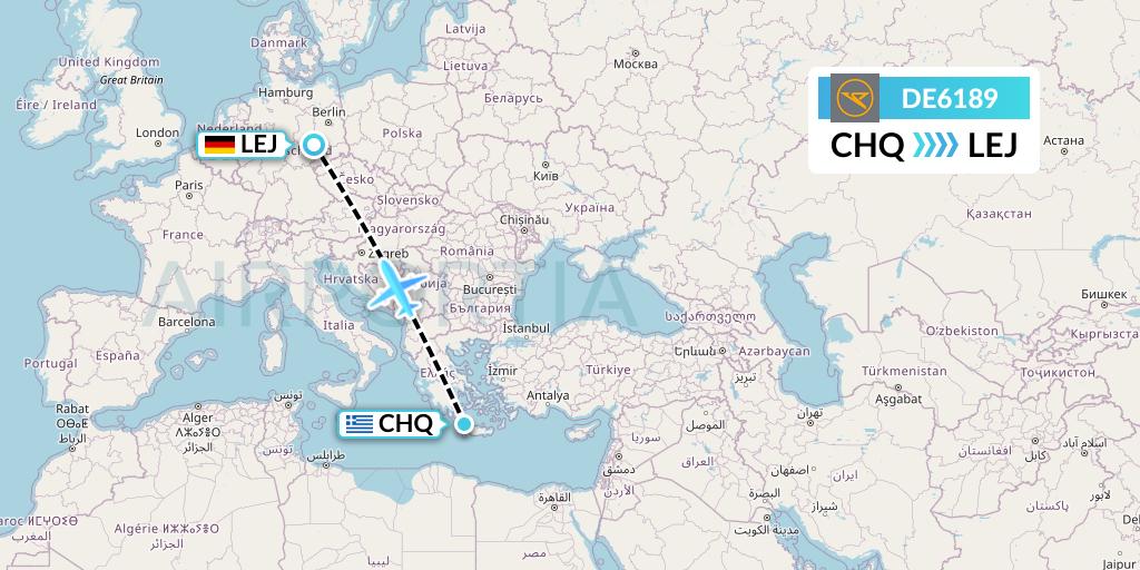 DE6189 Condor Flight Map: Chania to Leipzig