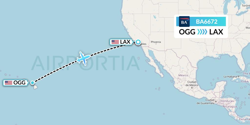 BA6672 British Airways Flight Map: Kahului to Los Angeles