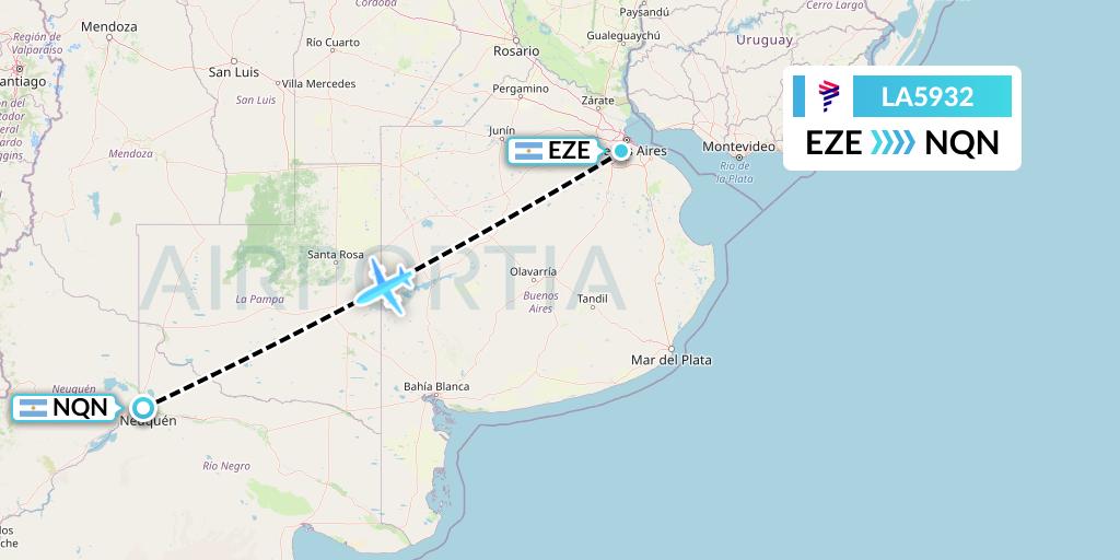 LA5932 LAN Airlines Flight Map: Buenos Aires to Neuquen