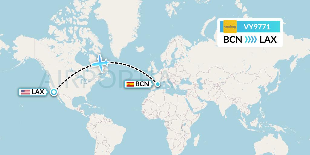 VY9771 Vueling Flight Map: Barcelona to Los Angeles